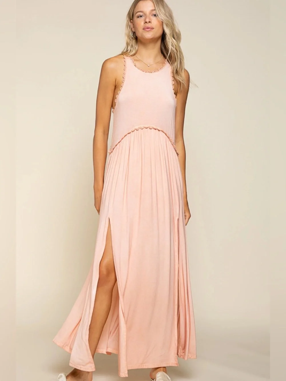 Baby Doll Side Slit Cut Out Maxi Dress - POL - Picture 2 of 5